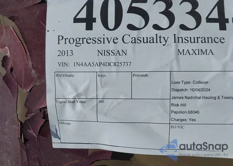 2013 Nissan Maxima 3.5 Sv from USA, damaged, VIN 1N4AA5AP4DC825737